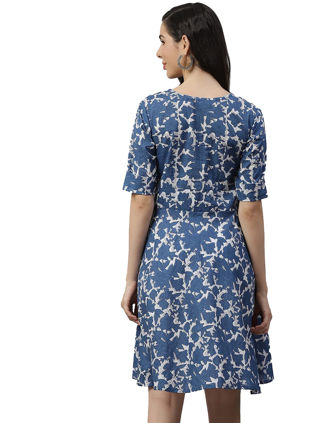 Divena Women's Cotton Fit and Flare Knee-Length Dress (Model_Number#1.Value_Blue