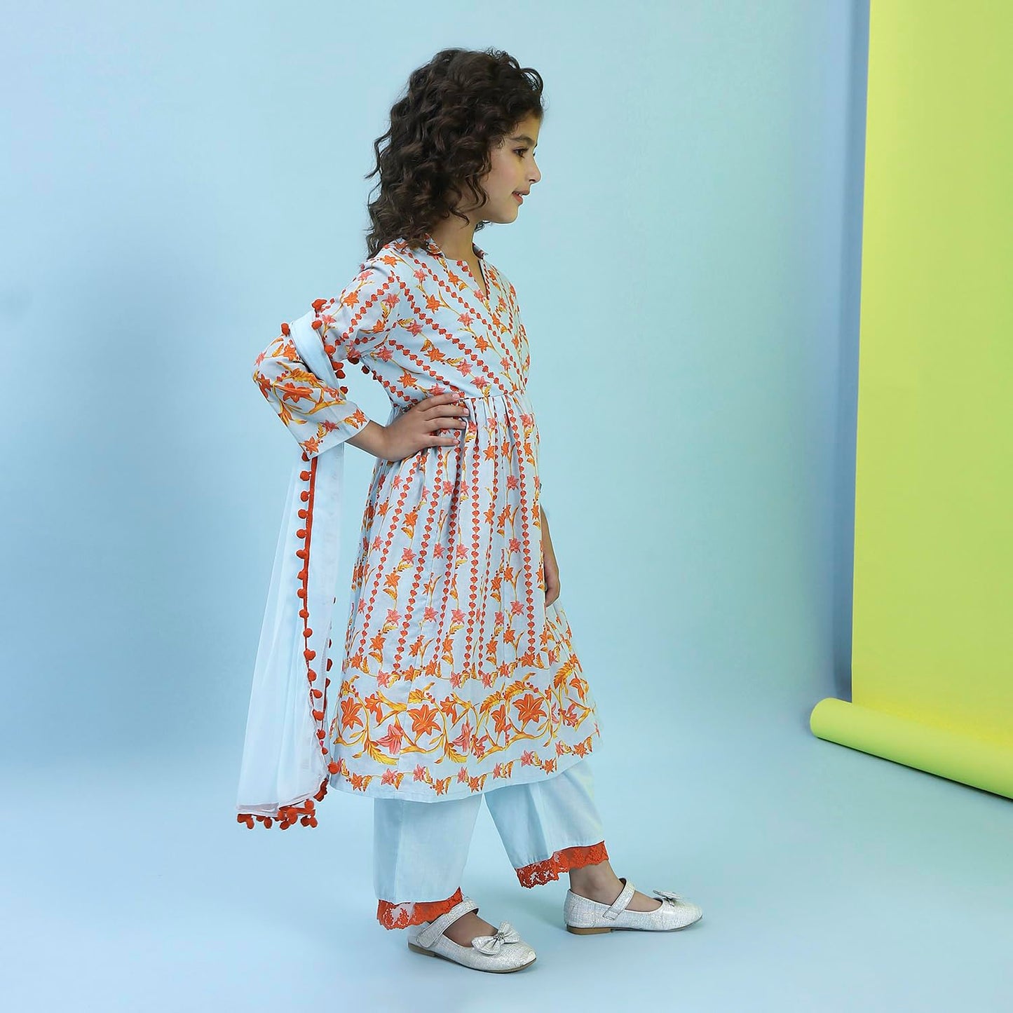 Biba Girl's Cotton Kurta, Bottom, Dupatta (KWBTNC6295SS25SKBLU_Sky Blue