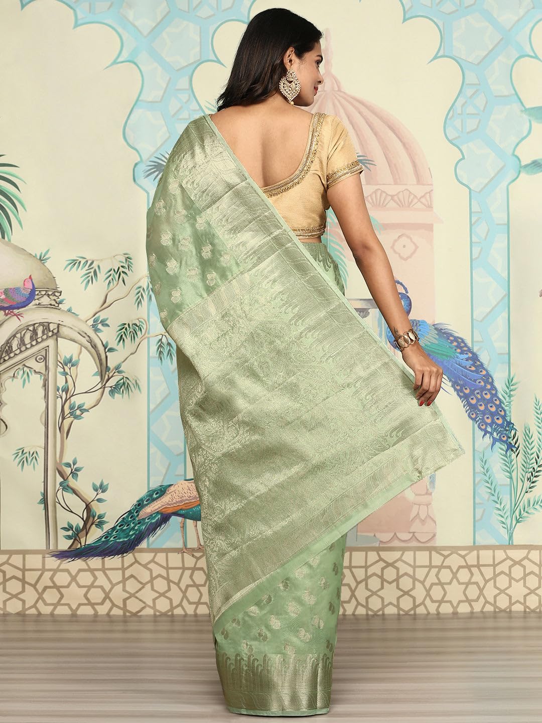 RAMRAJ Women Semi Orgenza Weaving Saree Green(Green;OS)