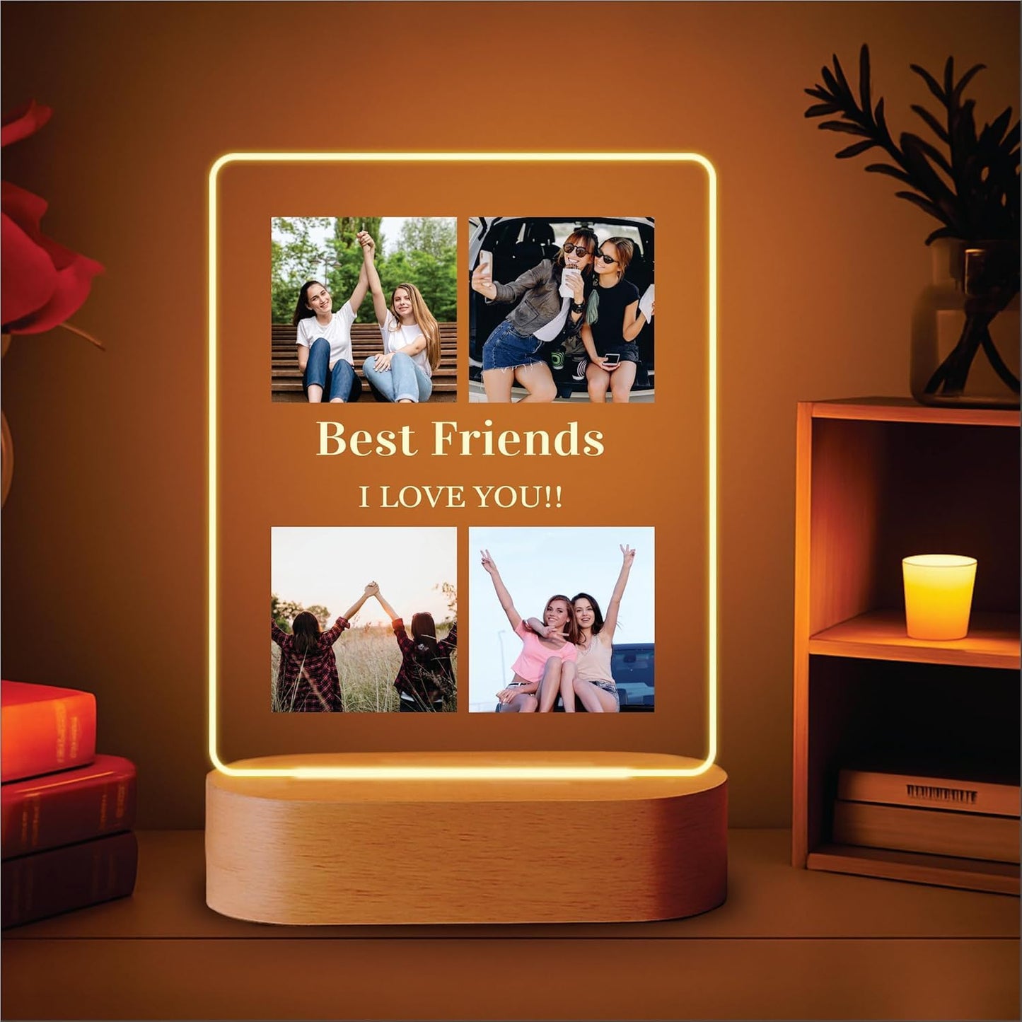 Giftplease Customized Photo & Message Gift for Loved Ones | Wooden Base LED Plaque | Personalized Frame | Perfect for Mom Dad Friends Family Couples Birthday Anniversary Wedding Valentine C_10