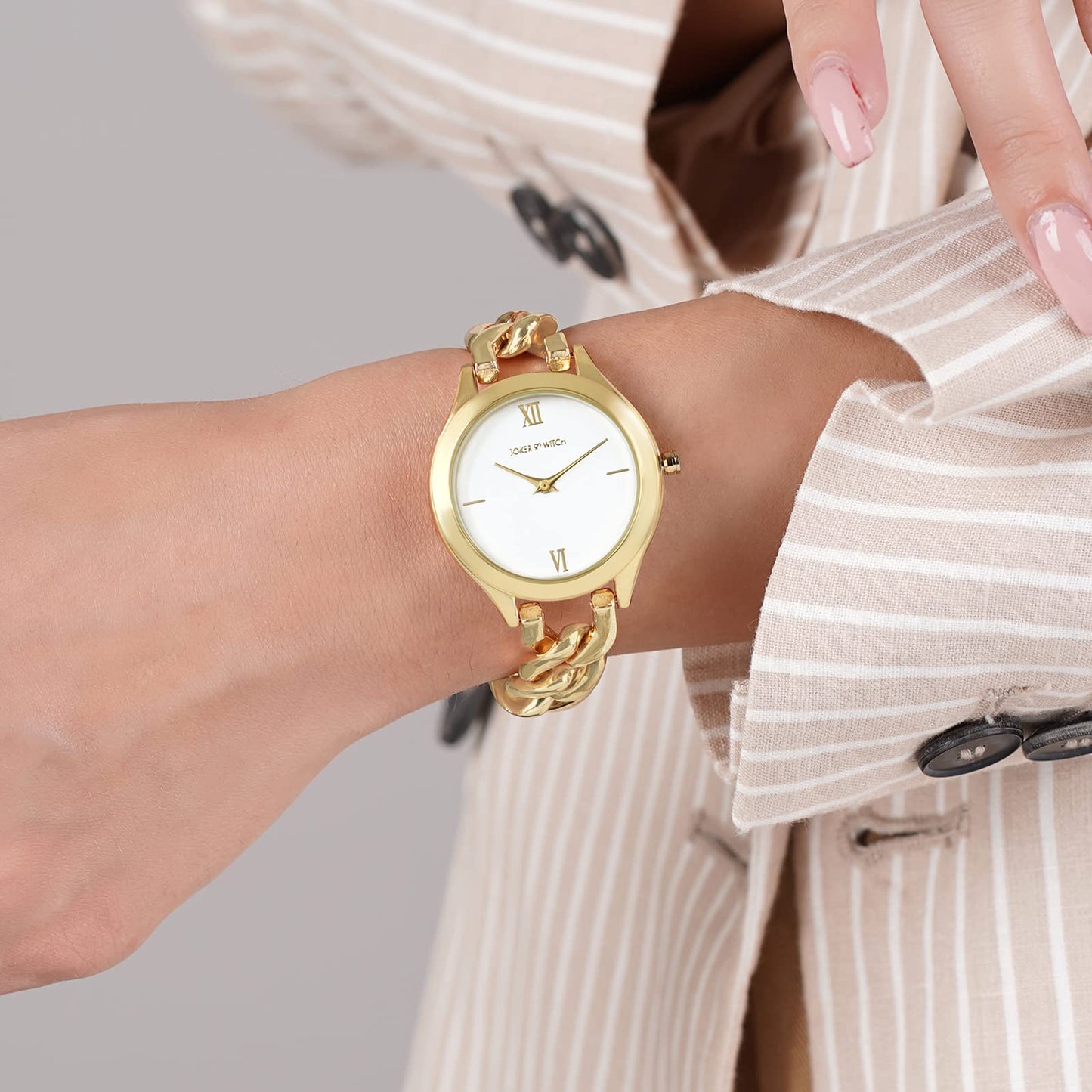 Joker & Witch Vegas 32mm White Dial 14mm Gold Stainless Steel Watch for Women