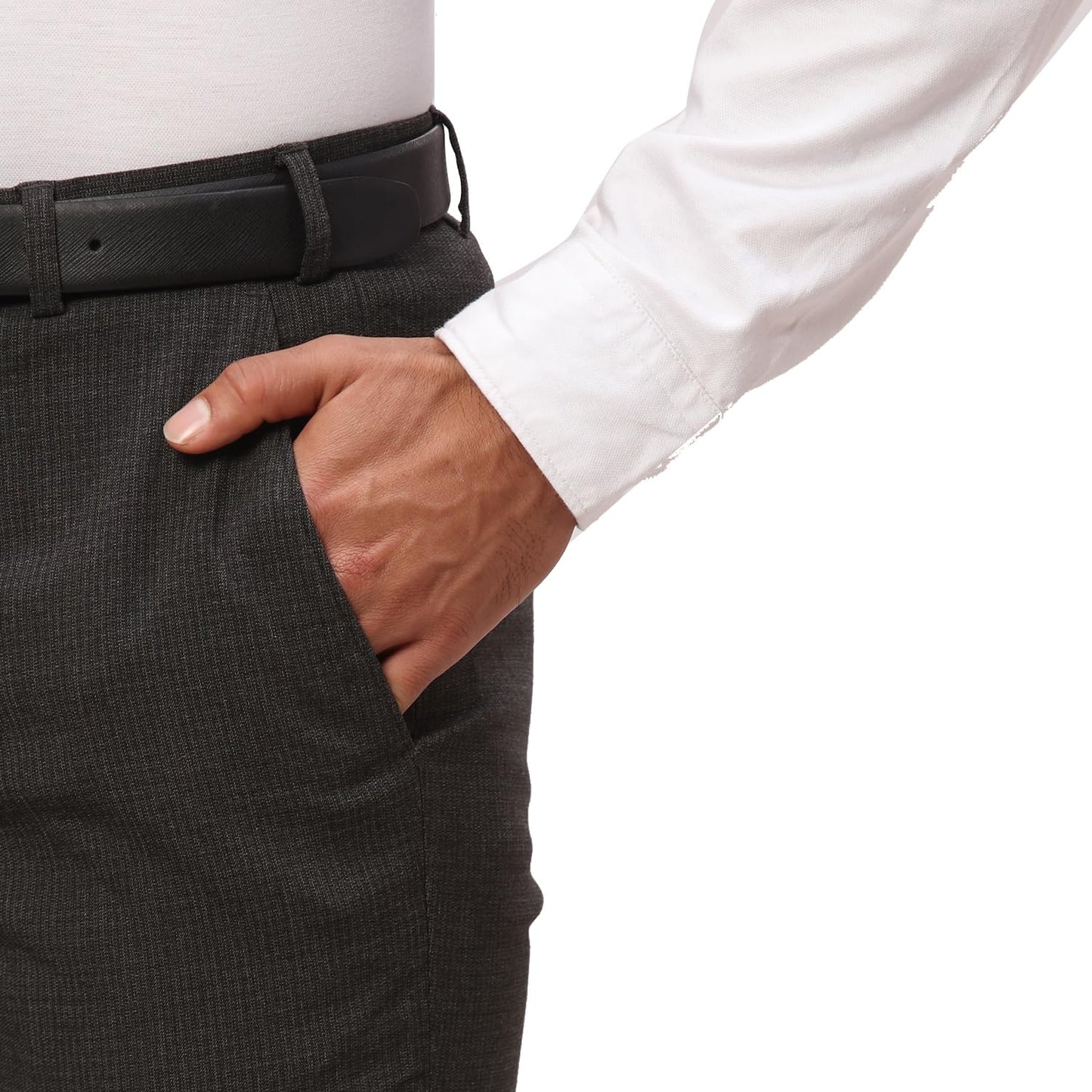 Raymond Men's Slim Fit Structure Pattern Polyester Viscose Blend Flat Front Trouser (Size: 32)-RMTS04706-G8 Dark Grey