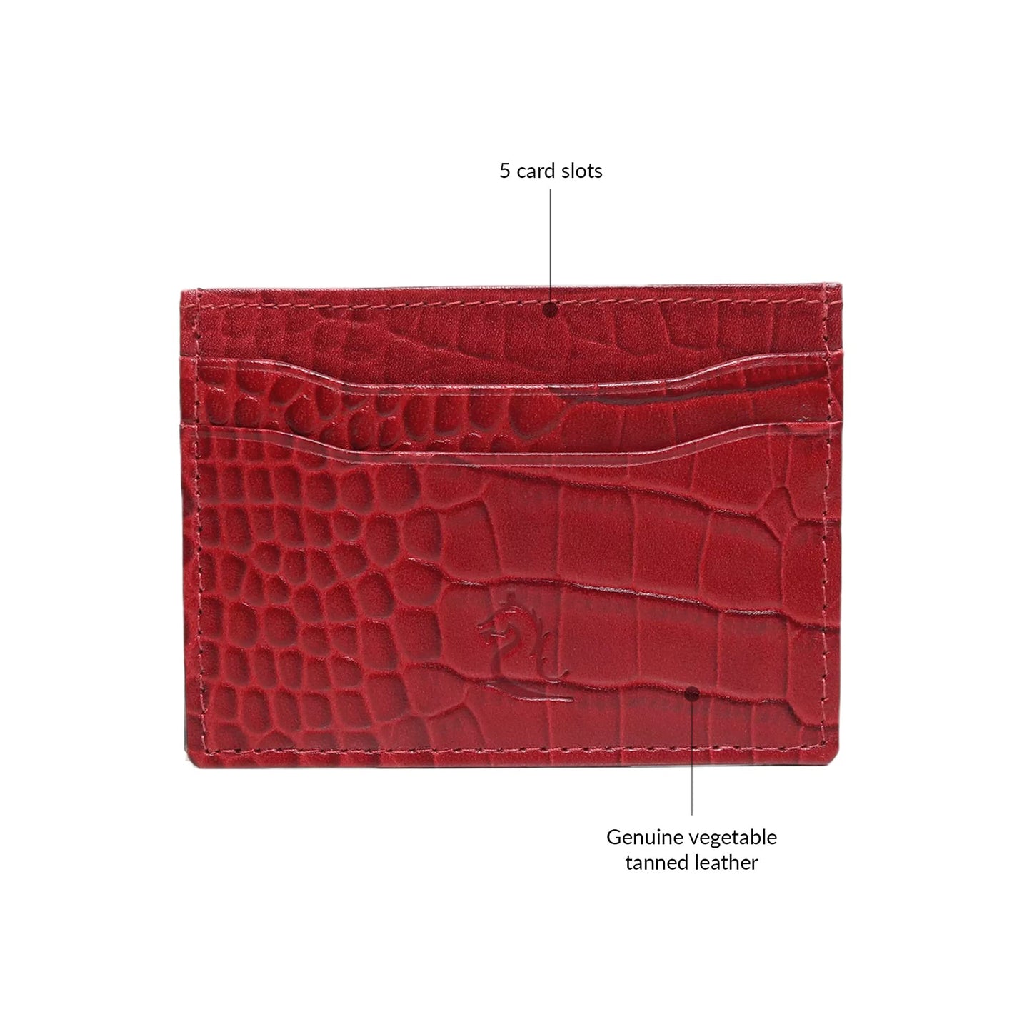KARA Unisex Embossed Leather Card Holder Red Slim Credit/Debit Cardholder - ATM Card Cover Case wtih 5 Card Holder Slots