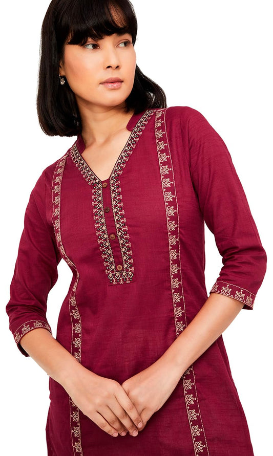 Max Women Cotton Blend Regular Fit Kurta (NAWWFE24FEMAROON_Maroon, XL