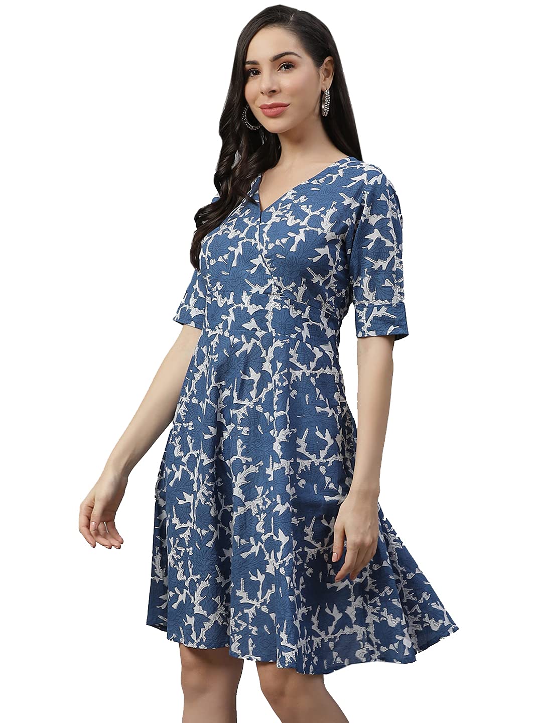Divena Women's Cotton Fit and Flare Knee-Length Dress (Model_Number#1.Value_Blue