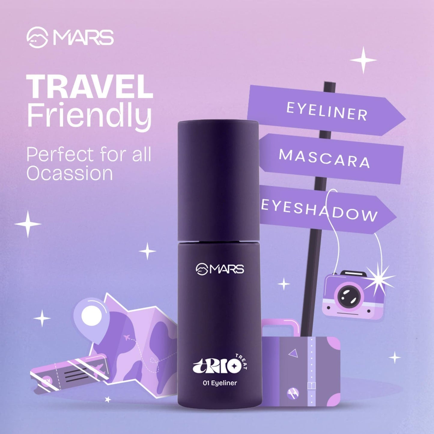 MARS TRIO Treat 3-IN-1 Eye Makeup Kit with Eyeliner, Mascara & Eyeshadow (24.50gm) | Travel Friendly Design | Long-Lasting | Versatile | Effortles Application