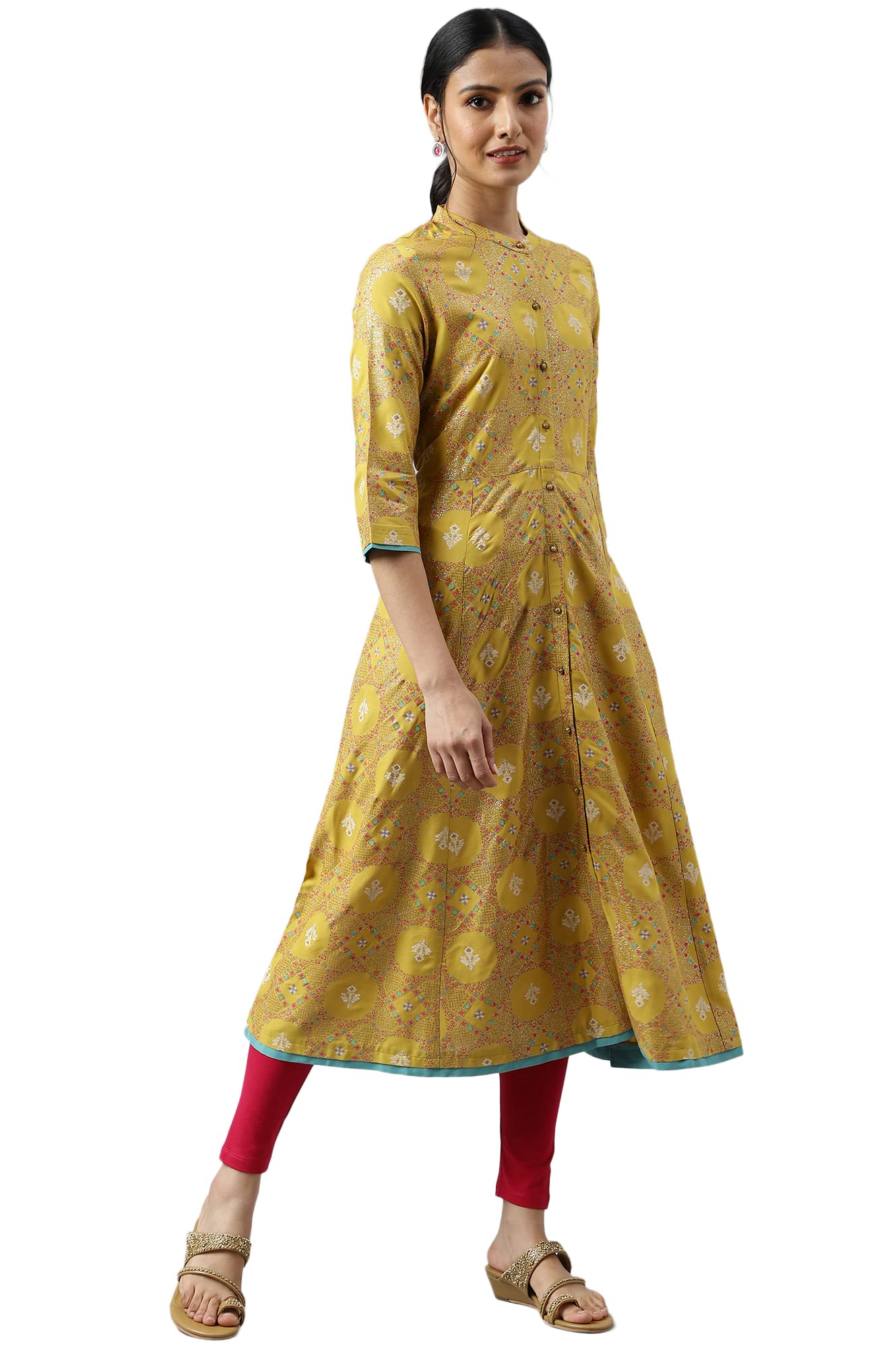 W for Woman Yellow Button Down A-line Kurta