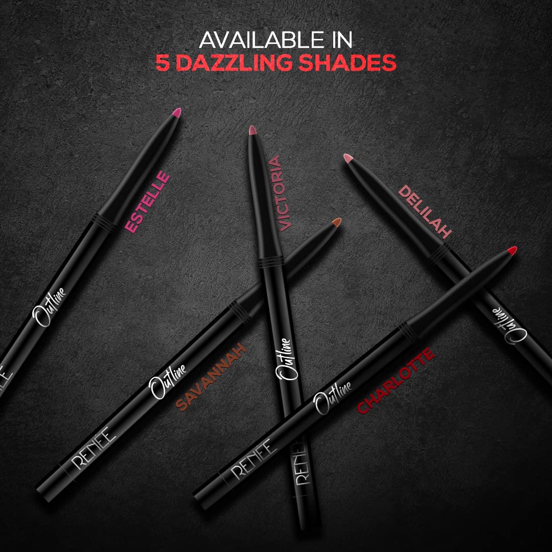 RENEE Outline Lip Liner With Built-in Sharpener 01 Victoria 0.35gm, Long Lasting & Smudge Proof, Matte Finish & Rich Color Payoff, One Swipe Application