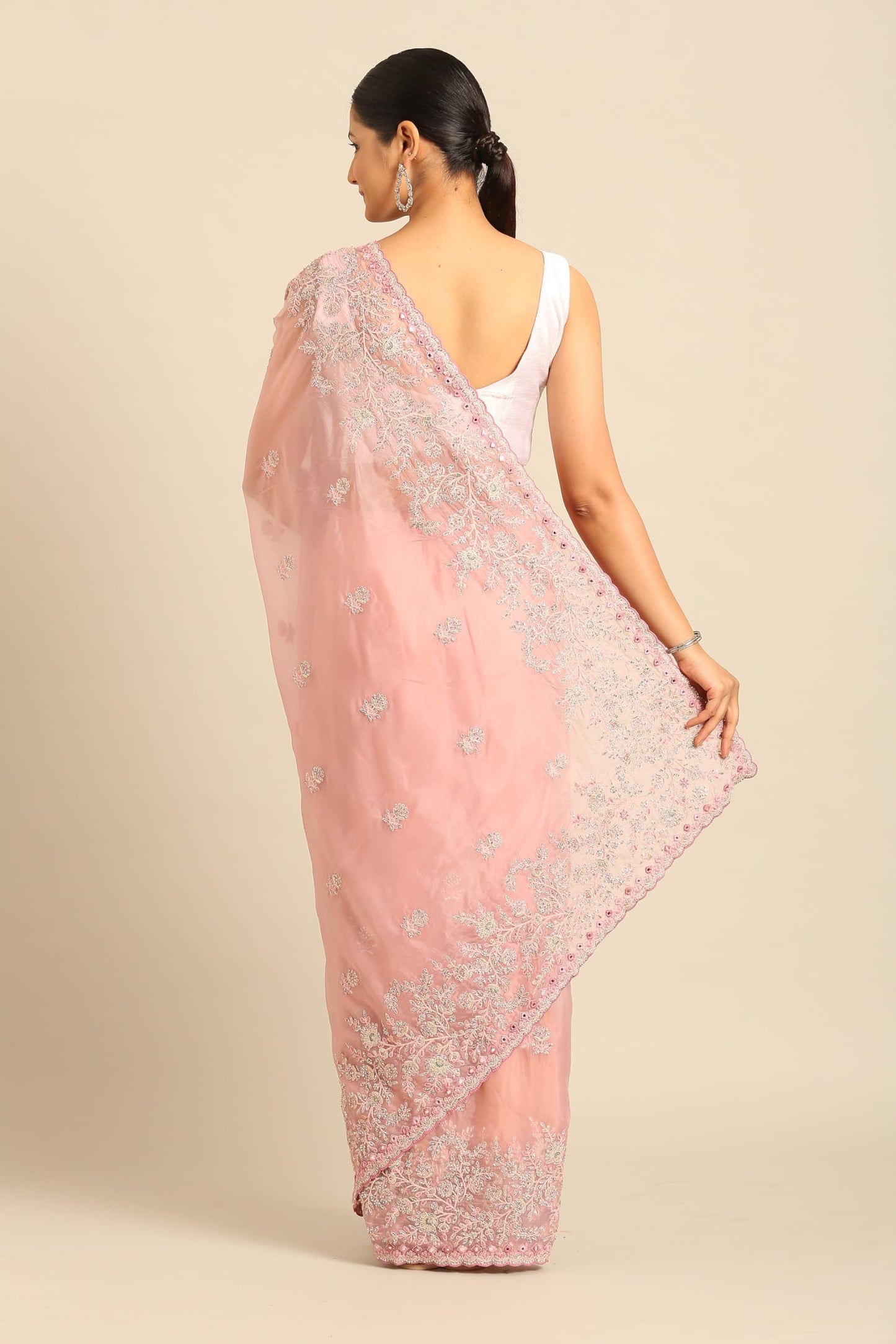 MOHEY Women's Organza Buta Embroidered | Mirror & Sequin Work Saree