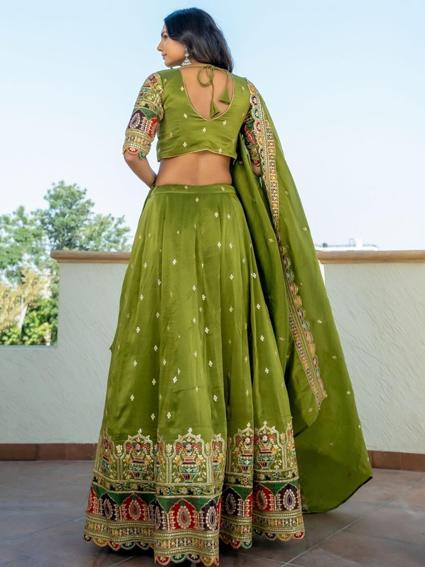 Zeel Clothing Women's Sequins Thread Embroidered Cosmos Silk Lehenga Choli With Dupatta (5128-Women-Lehenga-Choli-Latest; Free size) (Green)