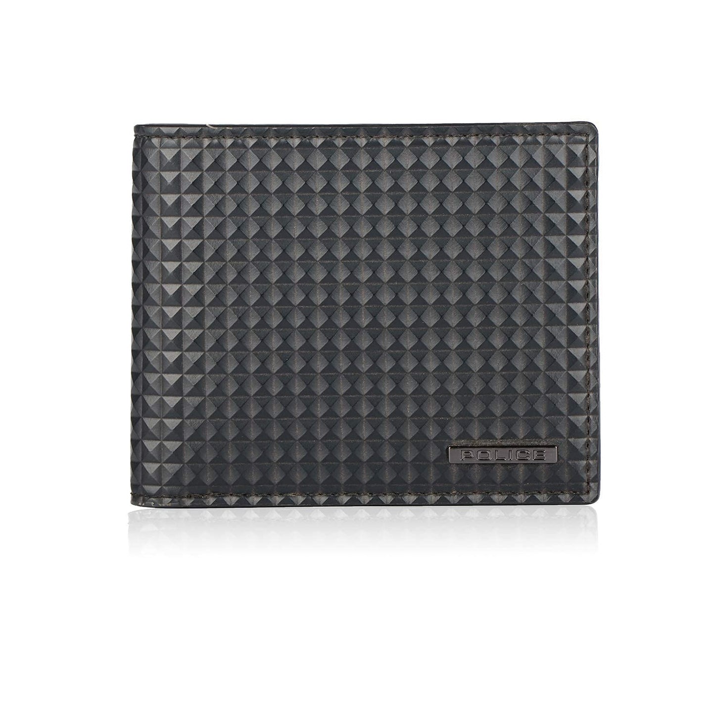 Police Pyramid Men's Slim Wallet, Leather Purse with 8 Card Slot, 2 Currency Compartment, 2 Slip-in Pockets - Black