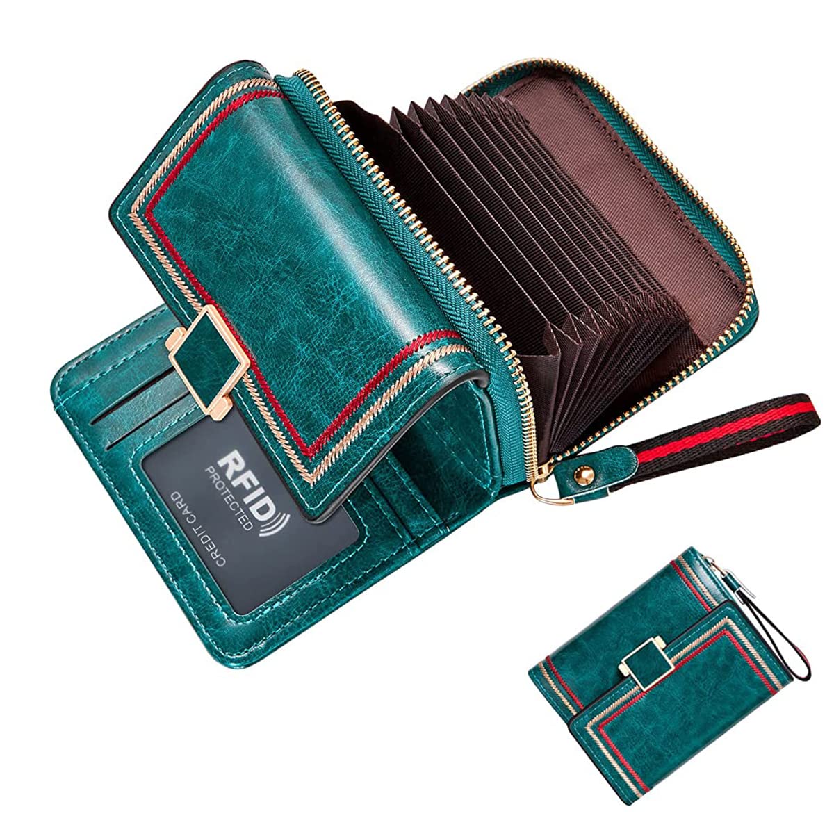 PALAY® Women's Bi-fold Leather Wallet - Turquoise Vintage Card Bag with Large Capacity and RFID Blocking
