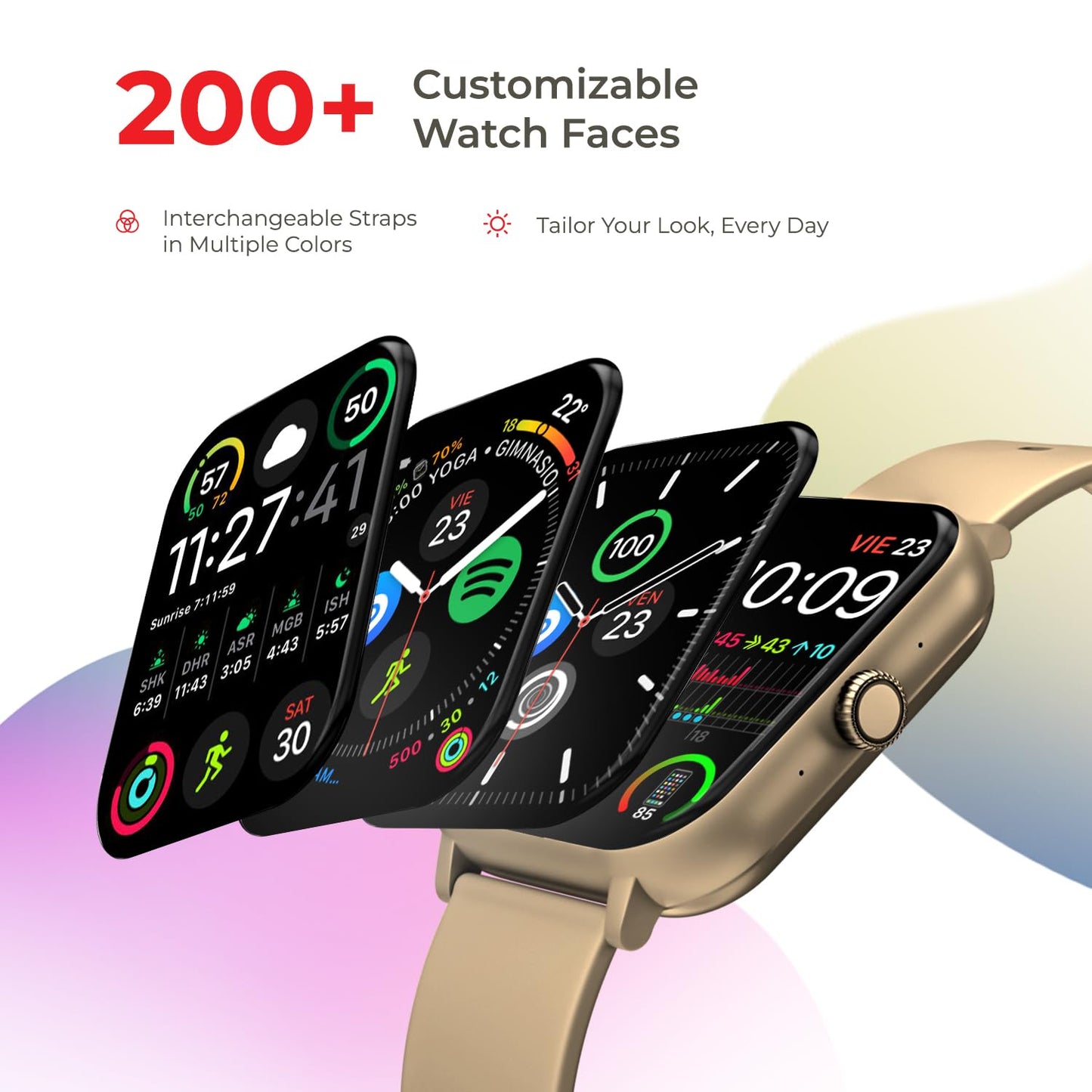 Nervfit Newly Launched Vibe Smartwatch with 1.85" LED Display | Bluetooth Calling | Waterproof | Heart Rate & SpO2 Tracking | Sleep & Stress Monitor | 5-Day Battery | Sports Modes (Rose Gold)