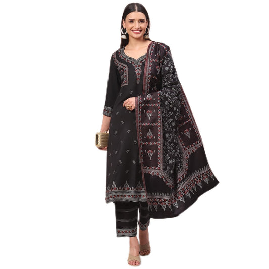 Rangriti Women Polyester Blend Yarndyed Suit Set (RSKWINTERW17232_Black_M)