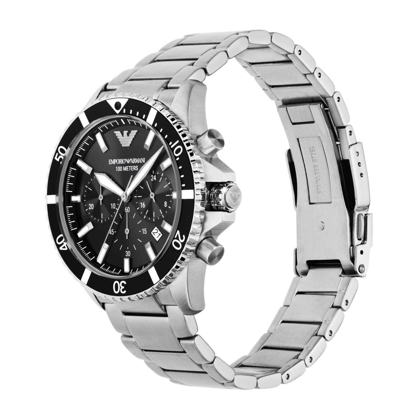 Emporio Armani Analog Black Dial Men's Watch-AR11360 Stainless Steel, silver Strap