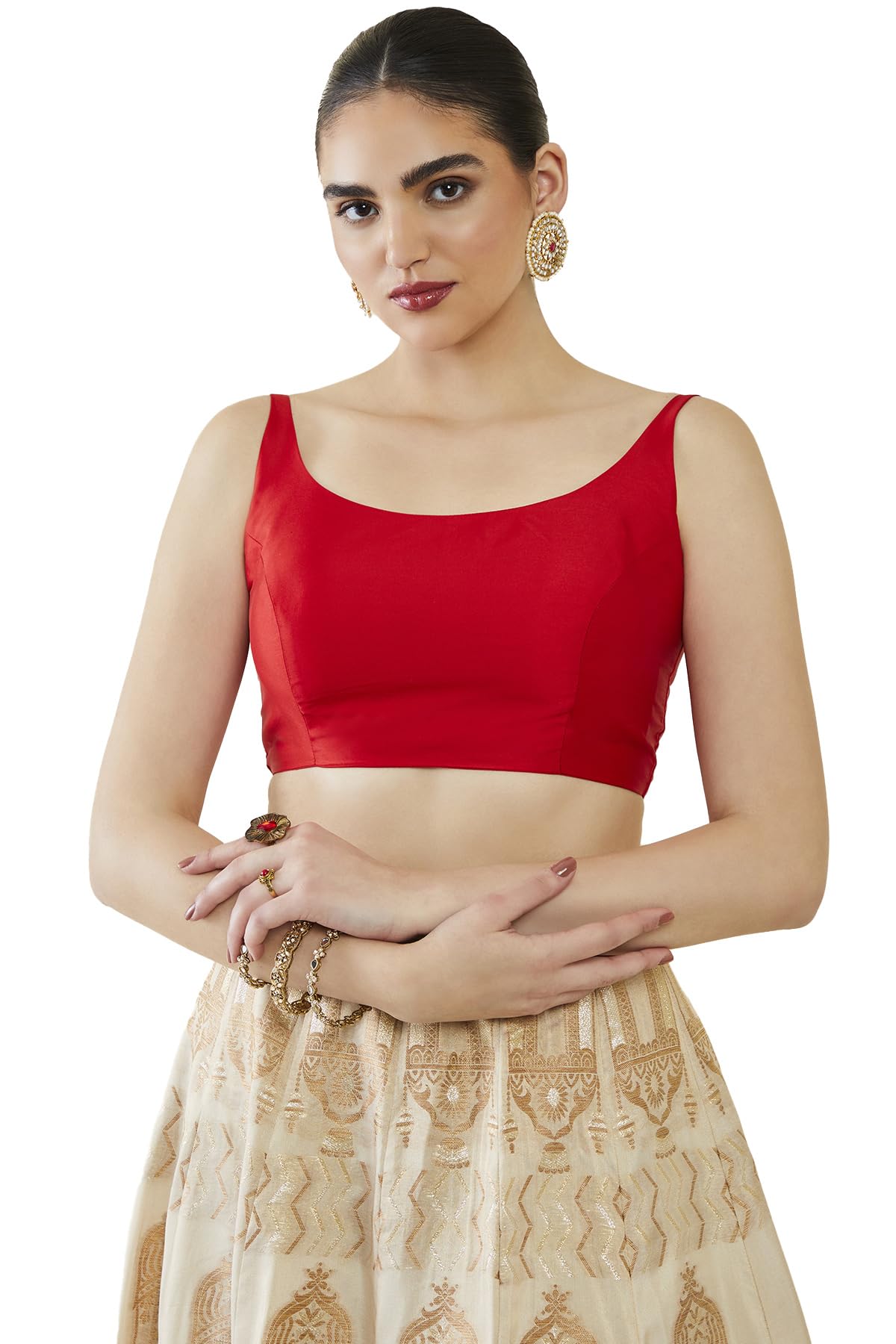 Soch Women's Taffeta Sleeveless Regular Fit Blouse (BLHSSLD00512C_Red XL)