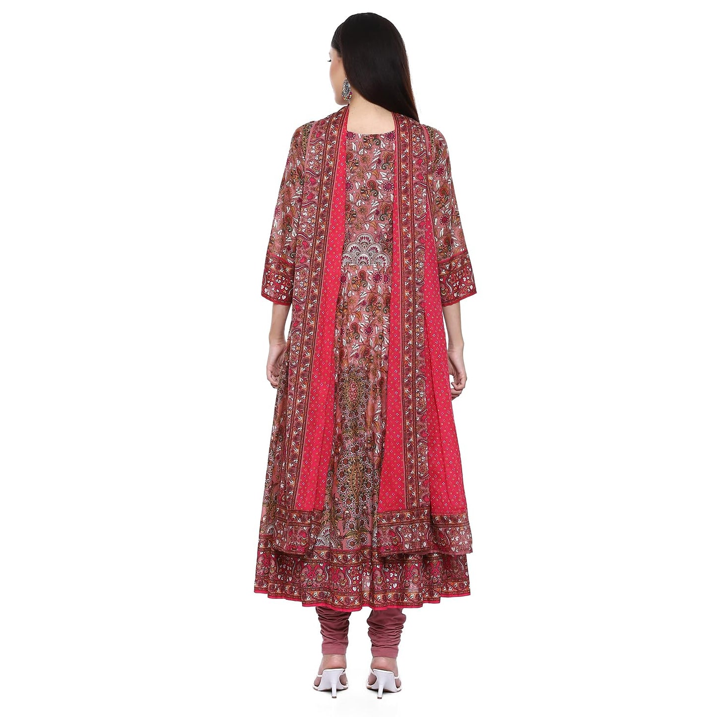 BIBA WOMEN PRINTED ANARKALI SALWAR KURTA DUPATTA(SKDKALAMKAR9003_ONION PINK_38)