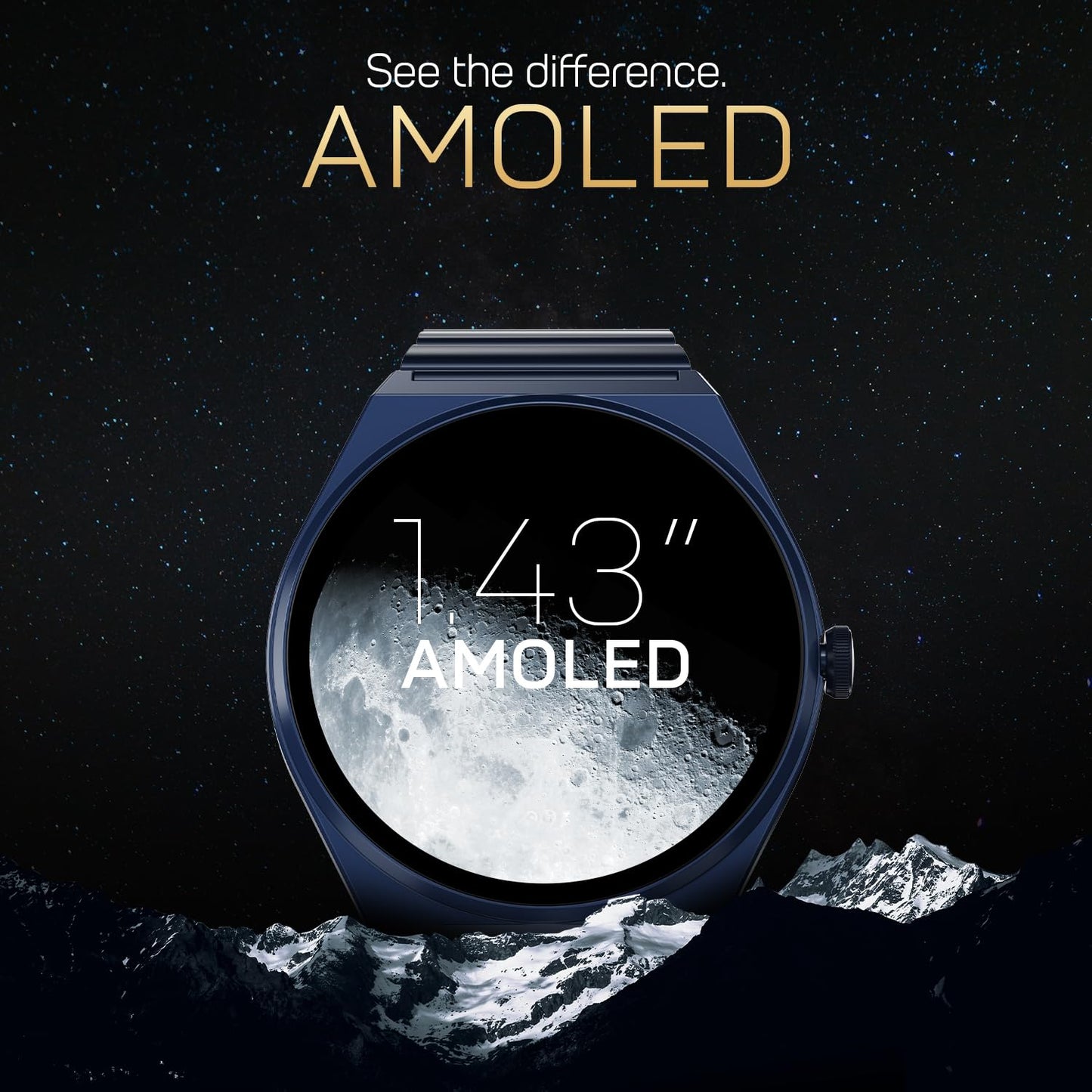 Fire-Boltt Phoenix Nova Smartwatch 1.43” Slim Super AMOLED Display 466x466 Pixel Always-On Display Bluetooth Calling, Health Tracker for Men & Women Midnight Sapphire