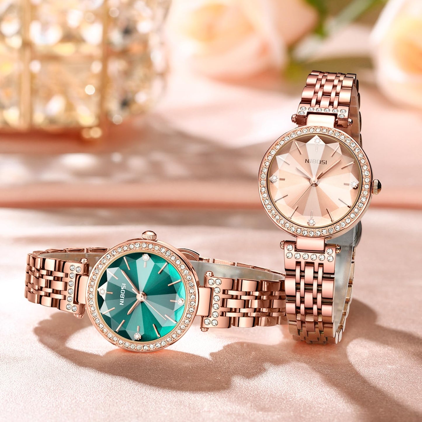NIBOSI Women Stainless Steel Watches Analog Rose Gold Square Dial Women's Watch For Girls&Miss&Ladies Diamond Studded With Stylish Watches Waterproof, Band Color-Rose Gold