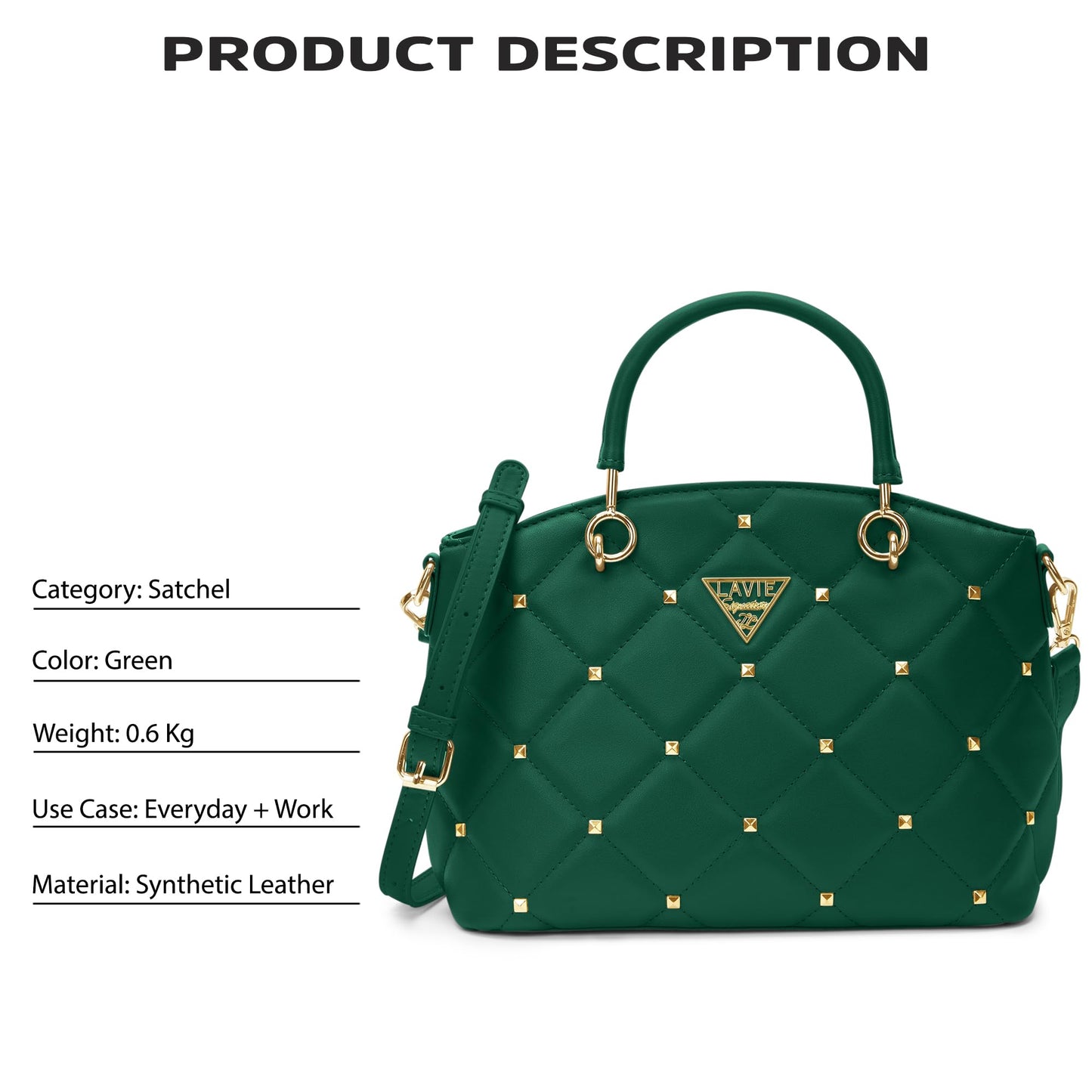 Lavie Signature Women's Stud Lima Satchel Handbag | Satchel Bag for Work | Ladies purse | Stylish Shoulder Bag | Gift For Women