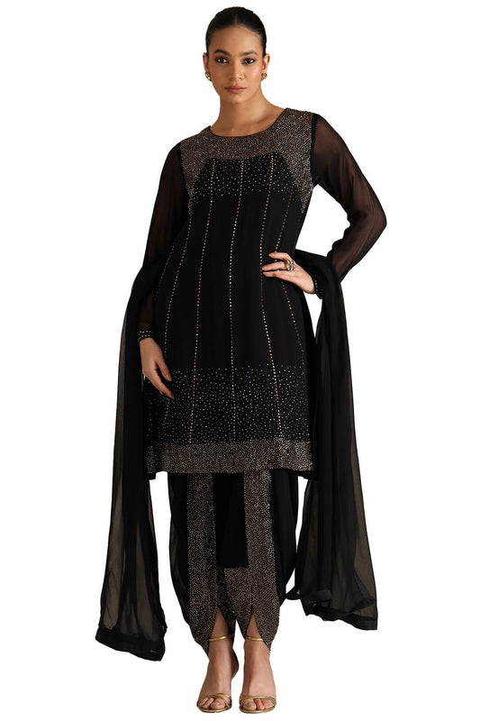 Soch Women's Georgette Chudidar Set (OWS5CD21925_Black