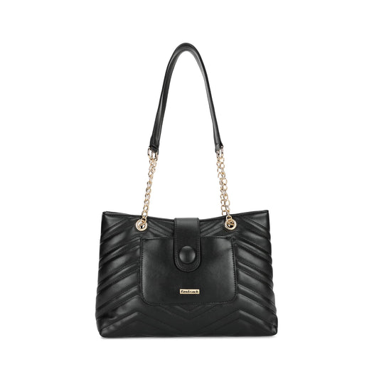 Fastrack Quilted Structured Tote Bag with Semi-Metallic Shoulder Strap for Women, Girls and Ladies