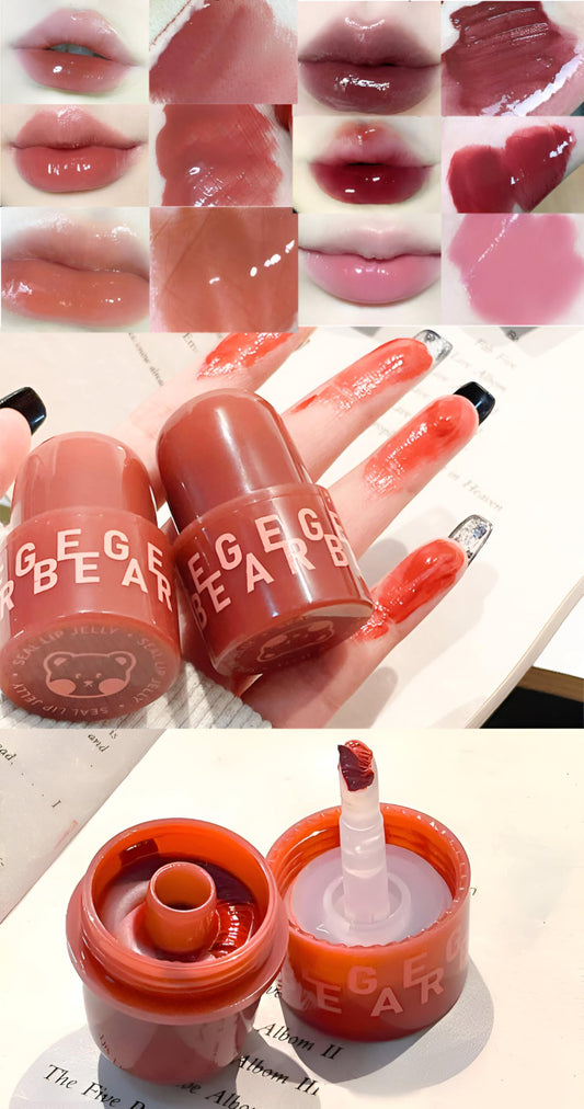 Gege Bear Seal Lip Jelly Lipstick for Women – Moisturizing Lip Mud, high-shine, lightweight, smooth application, non-sticky, nourishing, long-lasting, soft lips, glossy finish, comfortable wear, sheer tint, luminous glow, natural gloss, easy glide, beauty