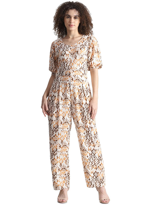 ONLY Women Printed Viscose Brown Jumpsuit