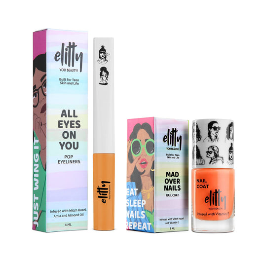 Elitty She’s Fire combo- (Eyeliner- Devil’s Advocate 4 ML, Nail Paint-Juicy Gossip 6 ML)- Pack of 2