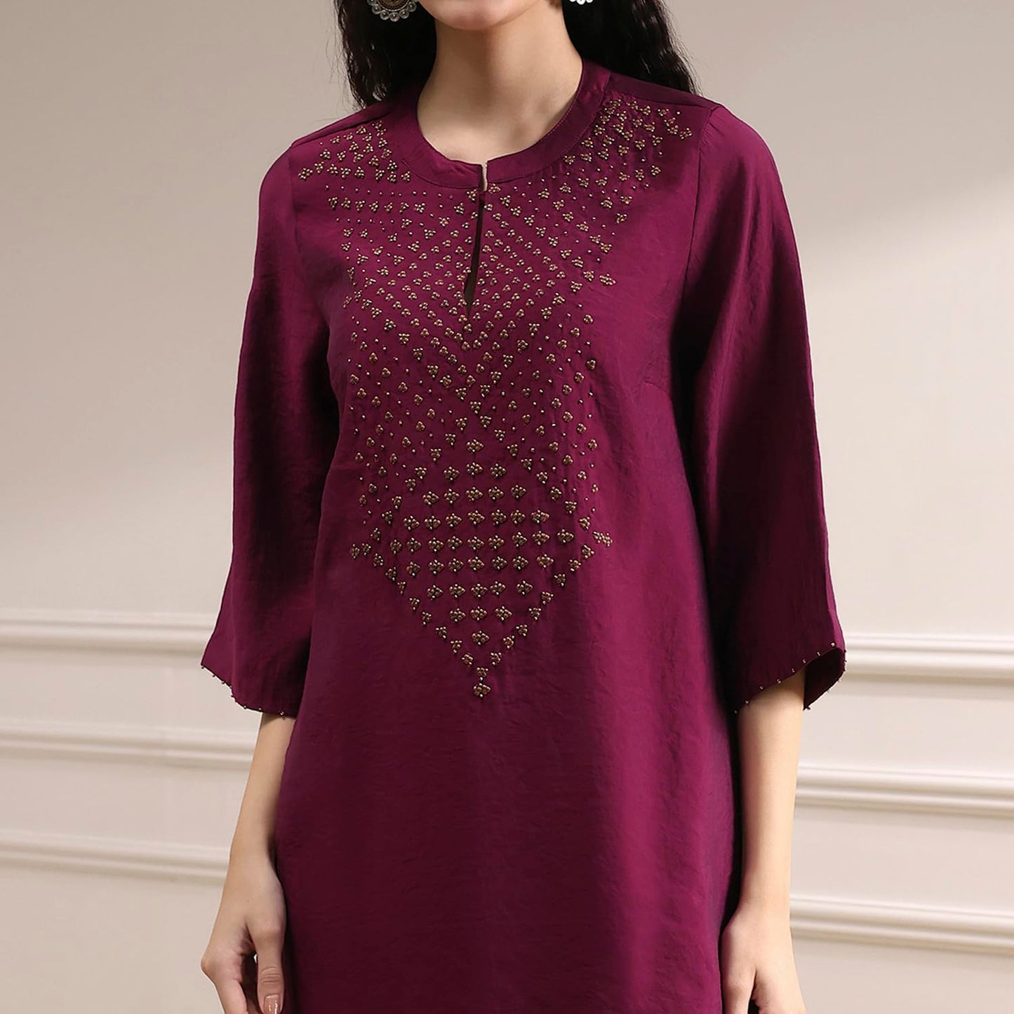 BIBA Women's Rayon Blend Dyed Straight Kurta