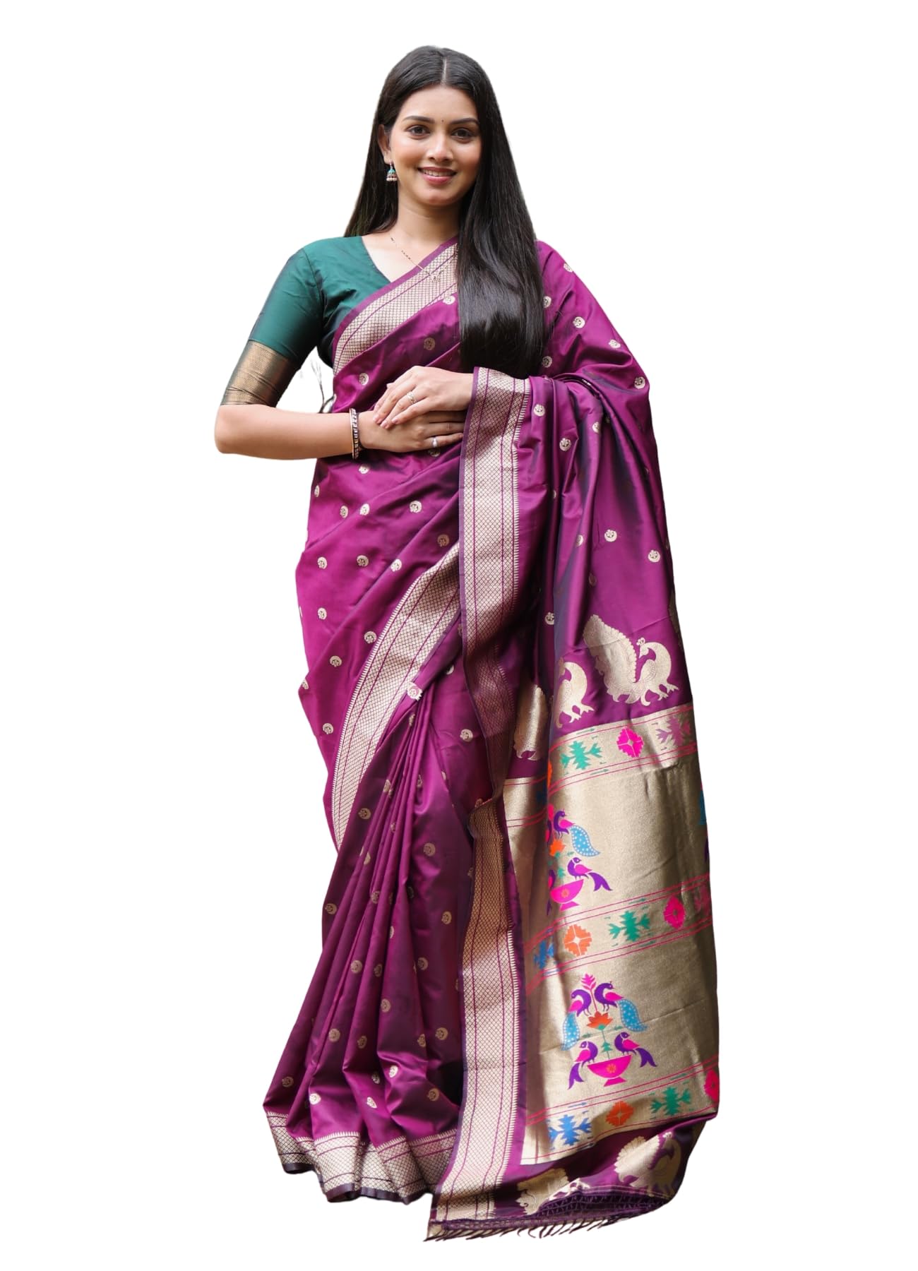 AMIRAT Women's Paithani Silk Saree with Woven Zari | Sari for Women | Kanjivaram Silk Sarees With Blouse (Wine)