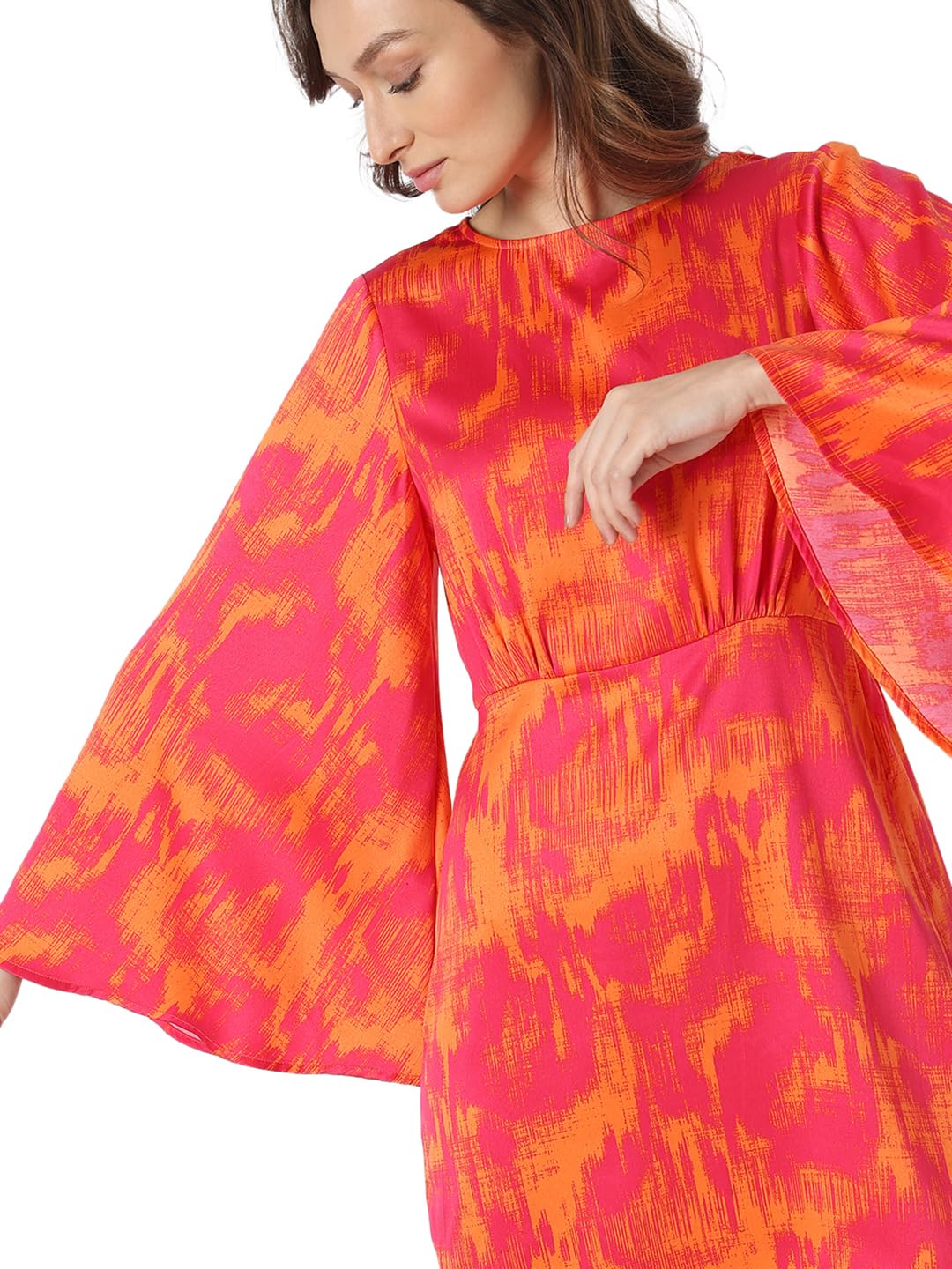 Vero Moda Women's Polyester Shift Above The Knee Dress (10319889-Pink Peacock_Pink