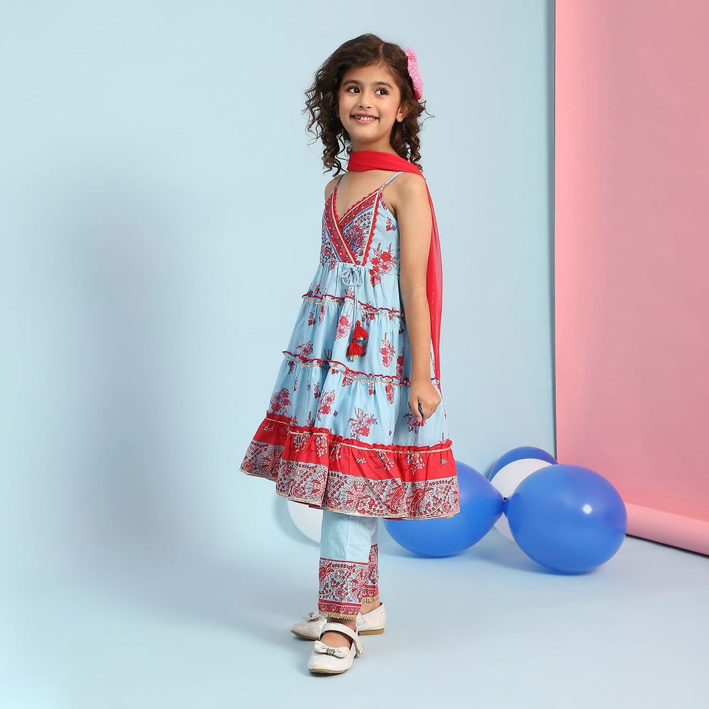 Biba Girl's Cotton Kurta Set (KWPAISLEY6399SS25SKBLU_Sky Blue
