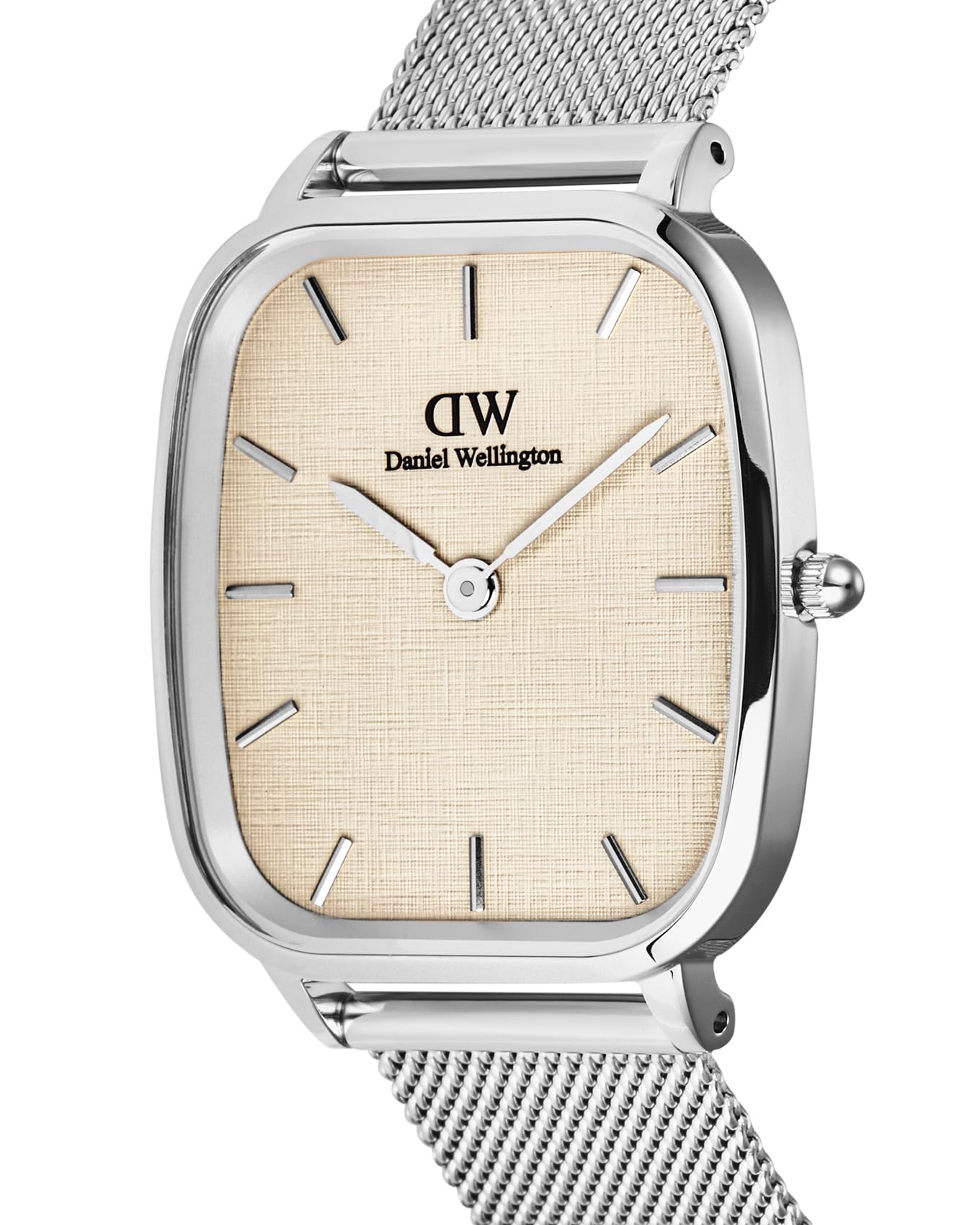 Daniel Wellington Vintage Analogue Watch for Man with Beige Cushion Dial & Silver Stainless Steel Bracelet Band Water Resistant Men's Wrist Watches - DW00100814K