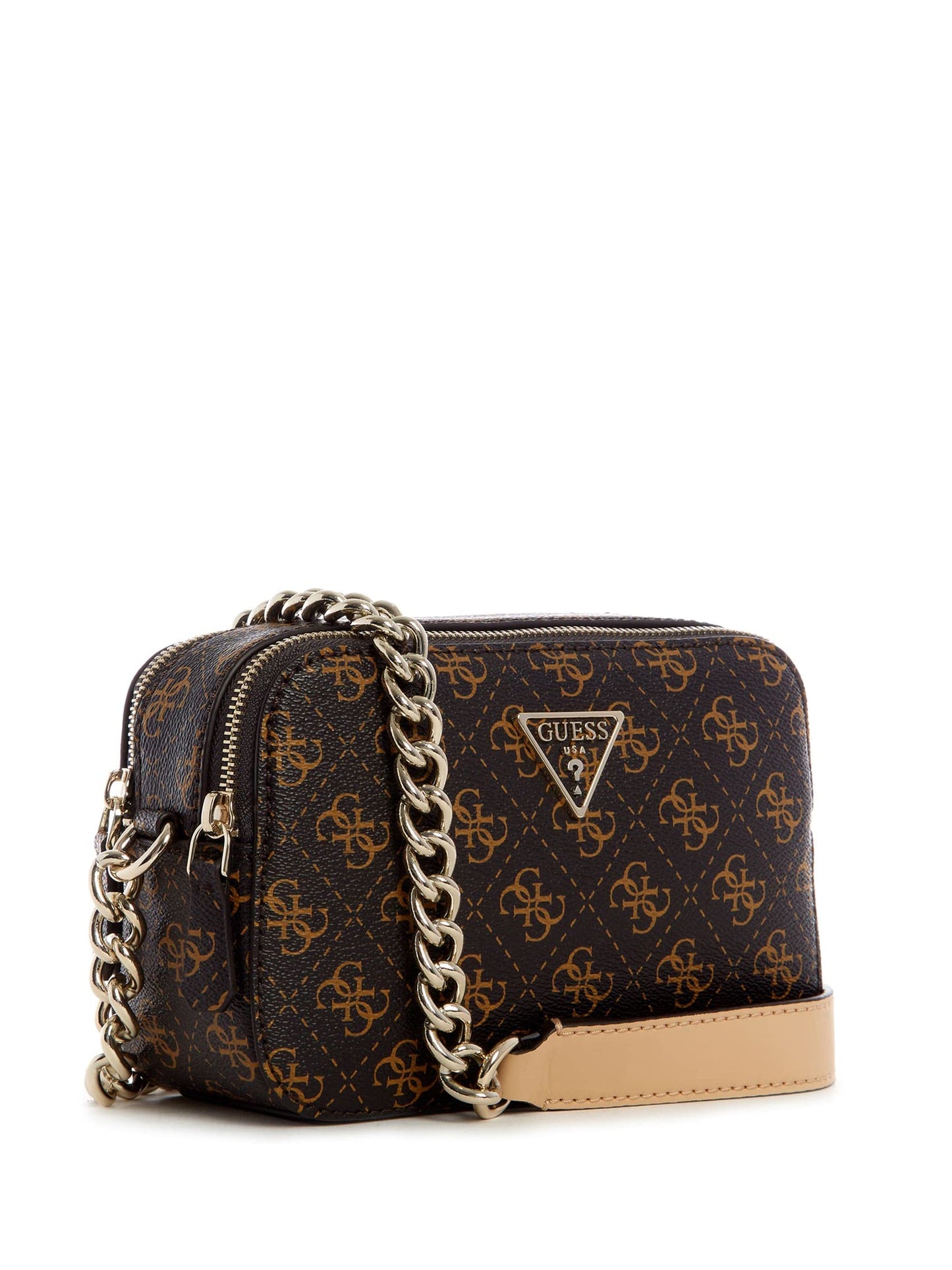 GUESS Brown Logo Monogram Polyurethane Noelle Crossbody Camera Bag