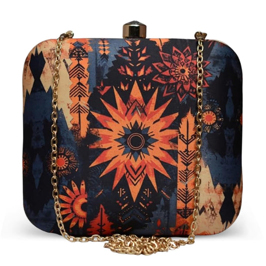 Artklim Design Art Printed And Multi Colour Clutch Bag For Women With Detachable Strap