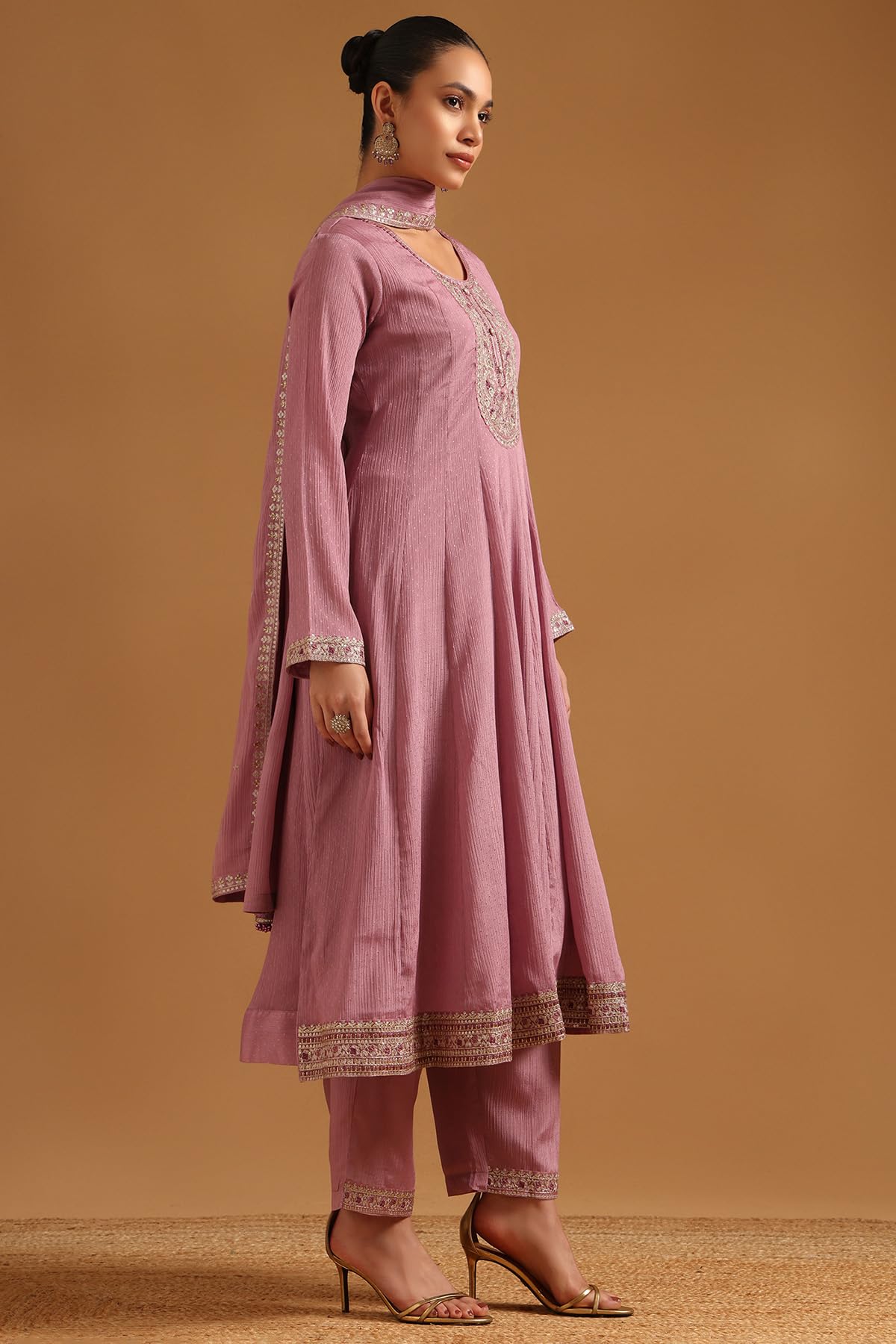 Soch Womens Pink Chinon Floral Salwar Suit With Zari