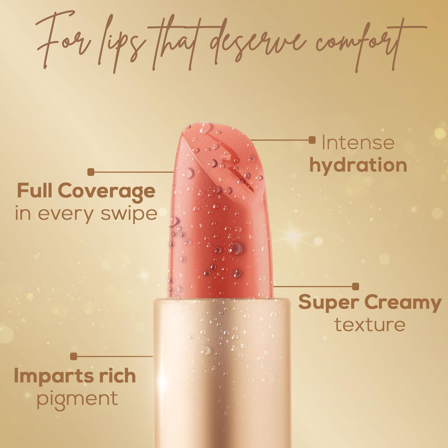 RENEE H2O Hydrating Creme Lipstick - Coral Stream, Super Glossy, Lightweight, Non-drying & Hydrating, Easy Glides Formula with Intense Pigment, Shea Butter, Hyaluronic Acid, Jojoba Oil Infused