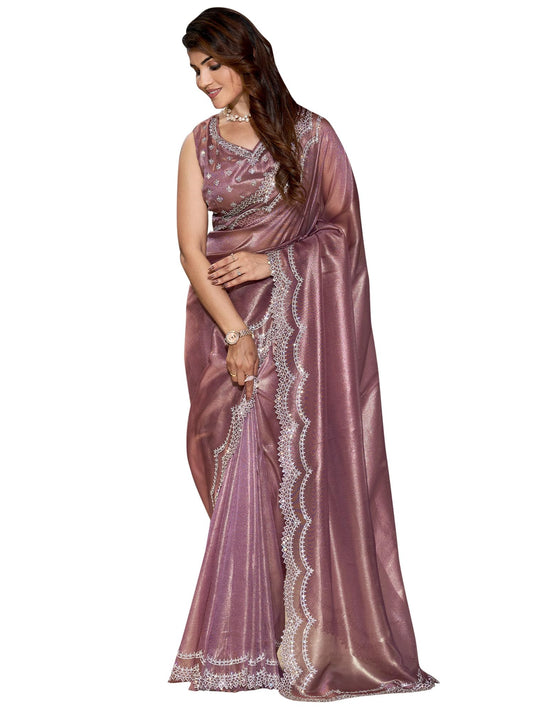 SAREE MALL Women's Black Satin Silk Embellished Saree With Unstitched Blouse(MAHEK865A_MK)