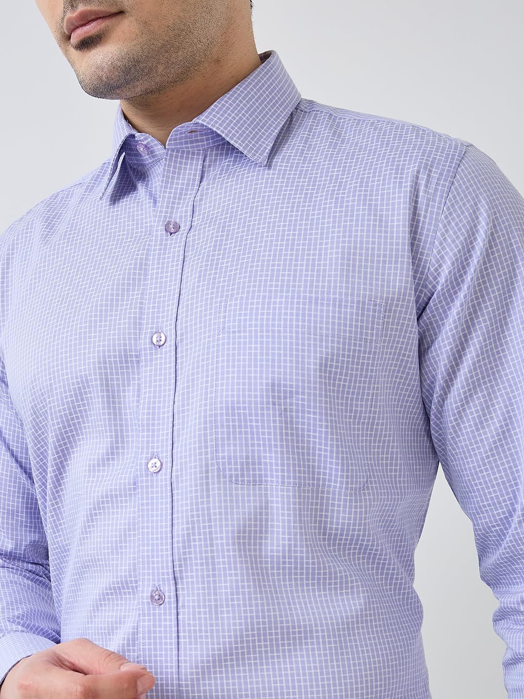 Raymond Men Regular Fit Structure Pattern Pure Cotton Semi Cutaway Collar Full Sleeve Formal Shirt (Size:40)-RMSX12849 Medium Violet