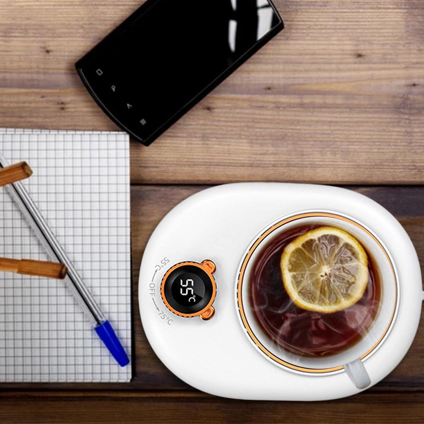 FABLOFTCoffee Mug Warmer Cup Heating Plate 2 Temparature Settings for Home Office White