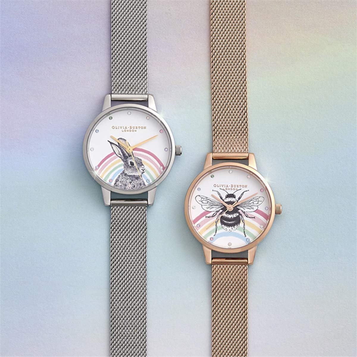 Olivia burton Illustrated Animals Qtz Basic White & Stone Dial Women's Watch|Ionic Plated Rose Gold Steel Material|Gold Color Band - OB16WL90