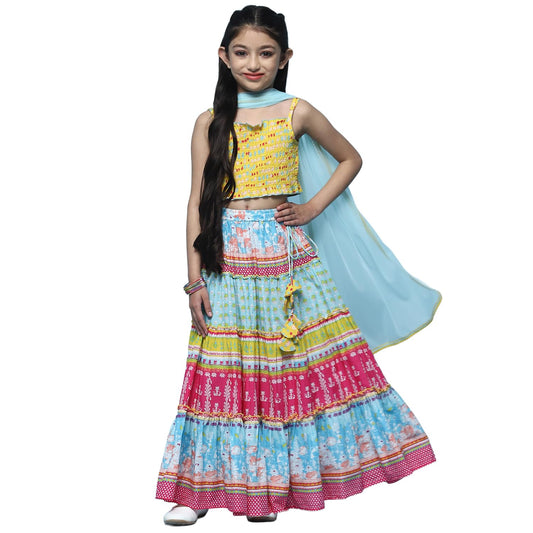 BIBA Girls Cotton Relaxed Lehenga Set Readymade Yellow 9Yrs