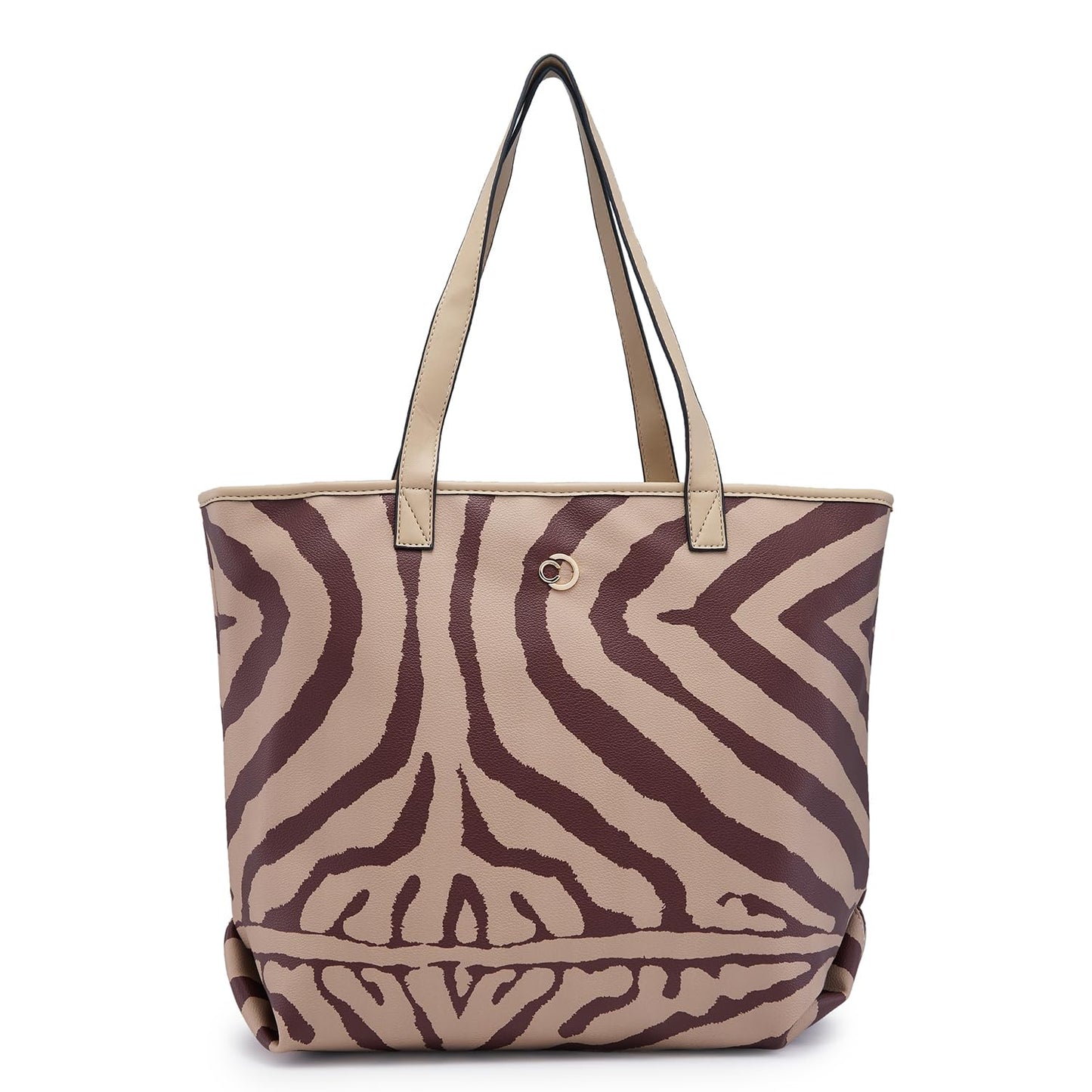 Caprese Zuzu Tote Large Beige – Elegant Shoulder Bag with Abstract Print, Spacious Office Tote, Quick Access Back Zip for Women, Stylish and Functional Design