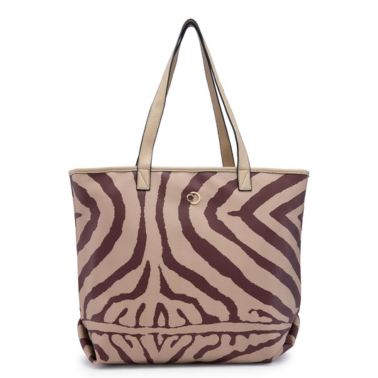 Caprese Zuzu Tote Large Beige – Elegant Shoulder Bag with Abstract Print, Spacious Office Tote, Quick Access Back Zip for Women, Stylish and Functional Design