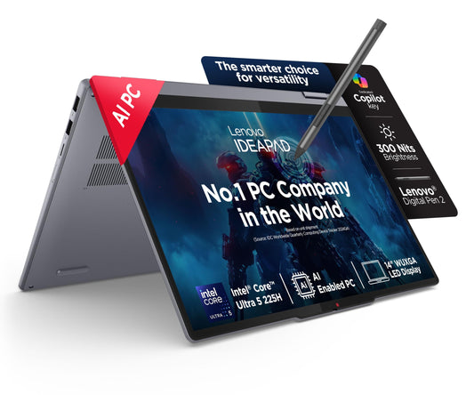 Lenovo IdeaPad 5 2-in-1 Intel Core Ultra 5 225H (16GB RAM/1TB SSD/14 (35.5cm)/WUXGA IPS/AI PC/Windows 11/Office Home 2024/Lenovo Digital Pen 2/1Yr ADP/Grey/1.6Kg), 83KR000HIN Convertible Laptop