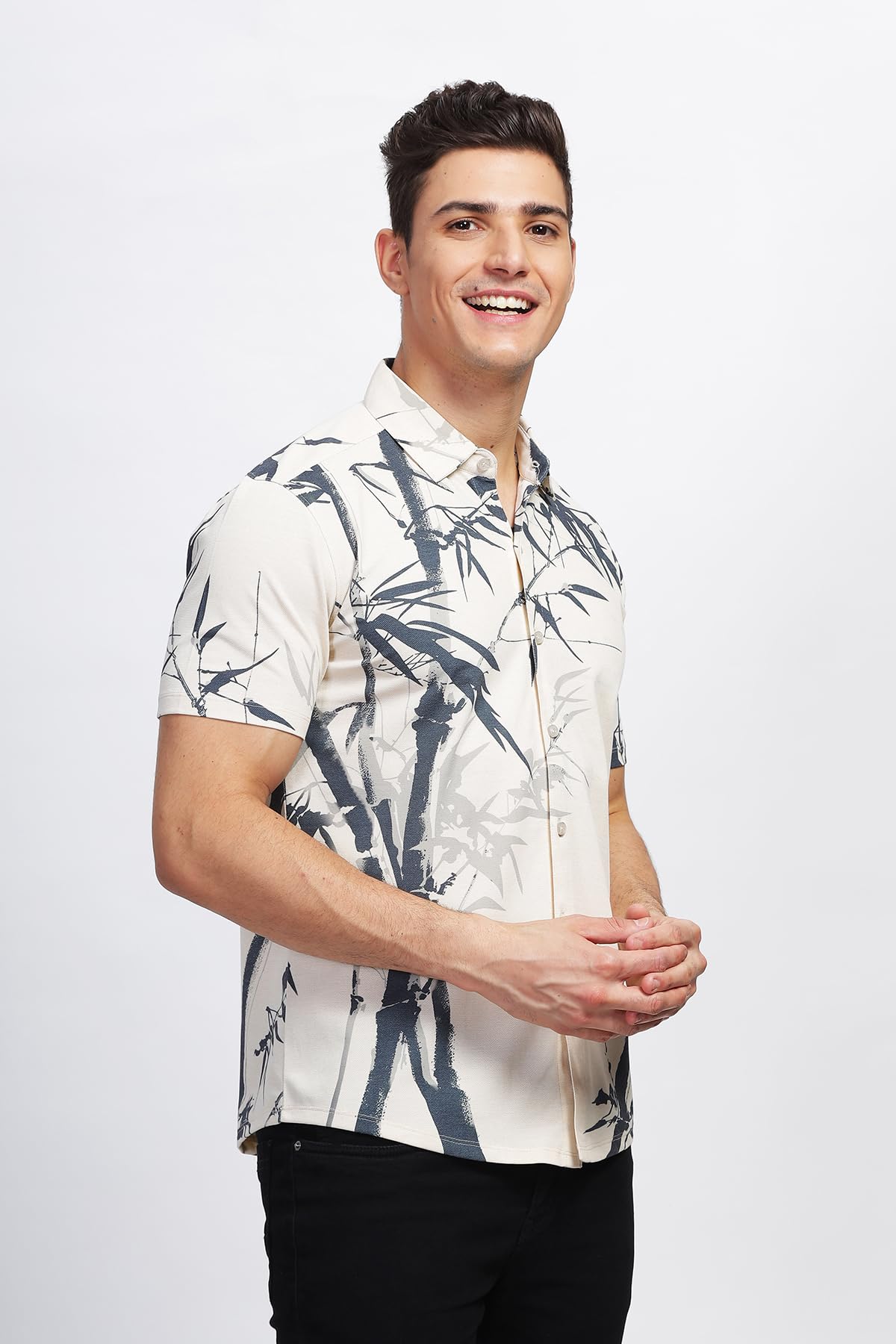 BULLMER Trendy Regular Fit Printed Causal Plus Size Shirt for Men | Men’s Shirts in Plus Sizes only Cream2 XXX-Large