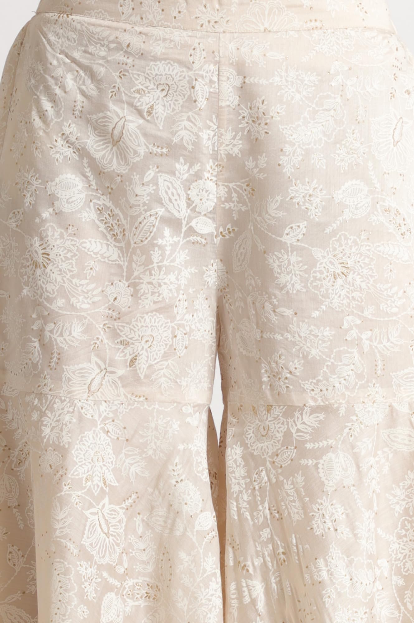 W for Woman White Printed Chanderi Short Kurta, Sharara and Dupatta Set (Size: XL)-WS12349-125210