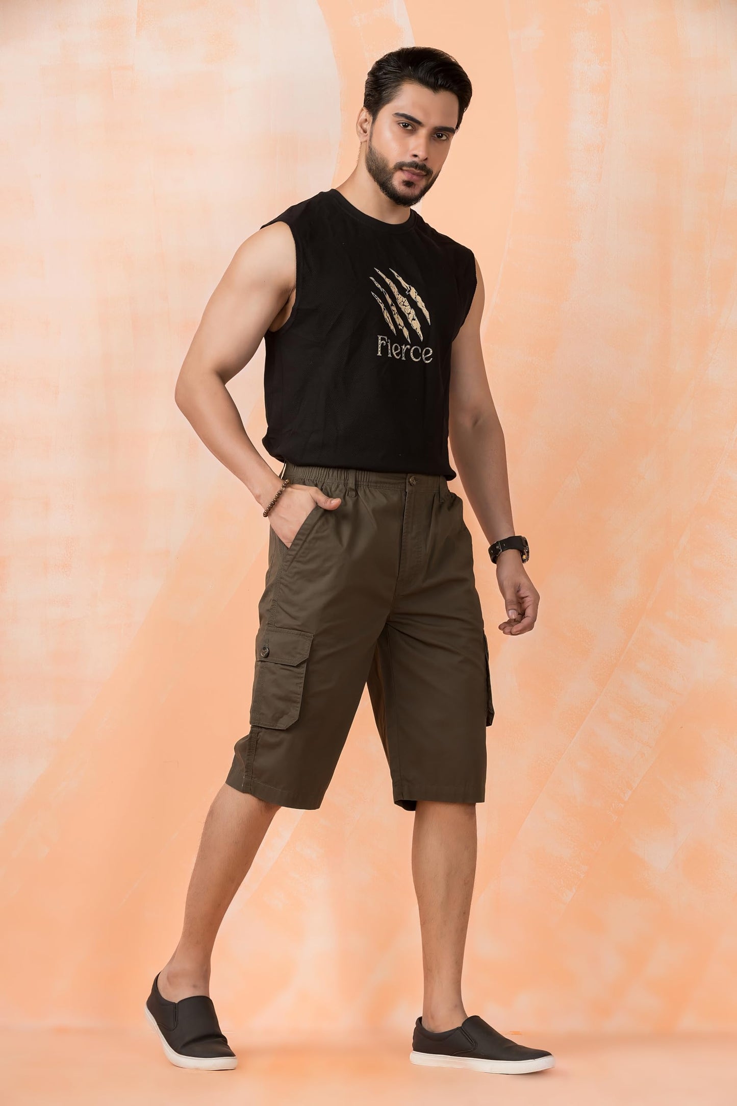 BELANO Men's Olive Cotton Regular Fit Cargo Long Shorts (in, Numeric, 28, Regular, Olive)
