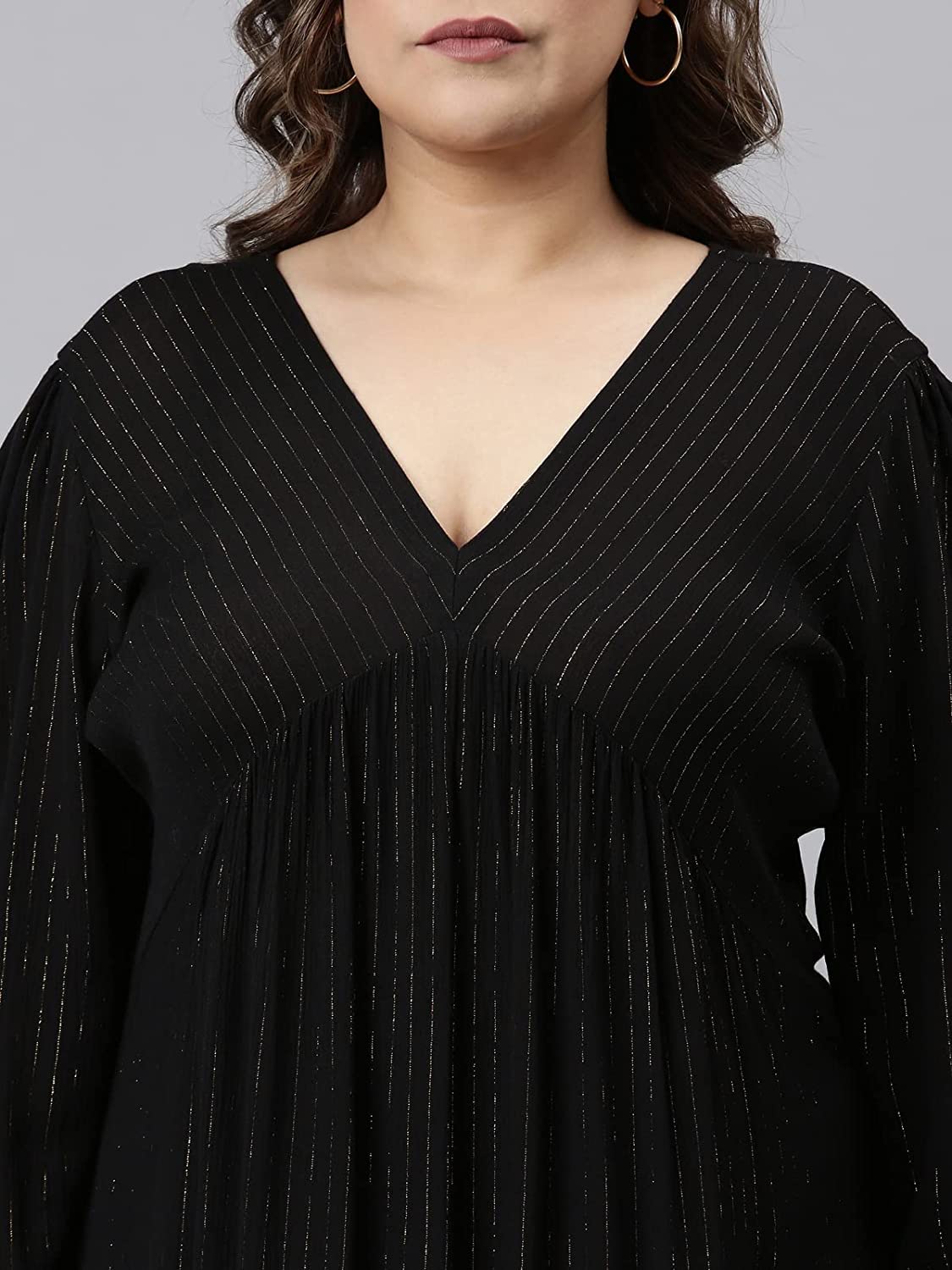 The Pink Moon Women's Maxi Plus Size Lurex Dress - (DRS_100_GOLDLX_Black_2XL)